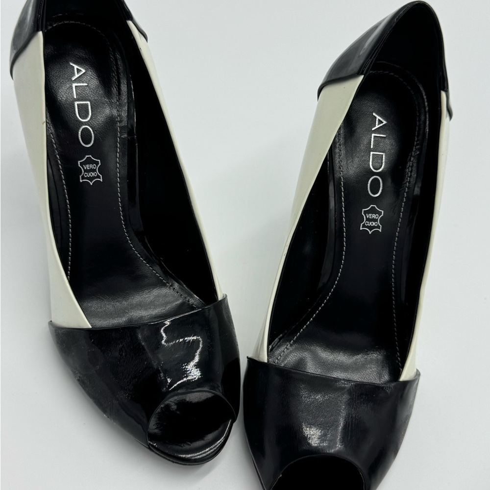 Aldo Elegant Black and White Peep Toe Heels